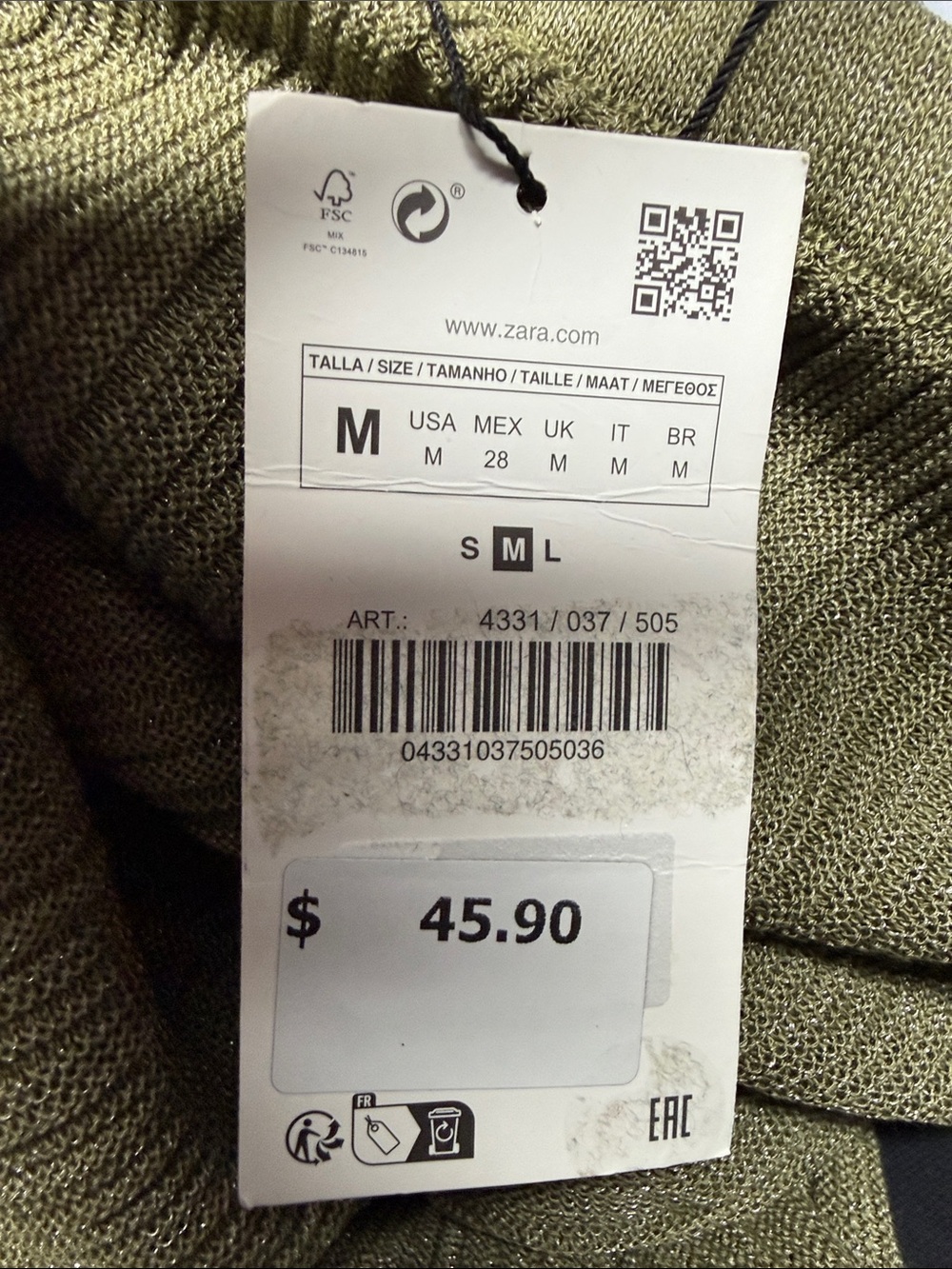 Zara Midi Skirt in Olive Green Shimmer Ribbed Sz Large - Picture 4 of 8